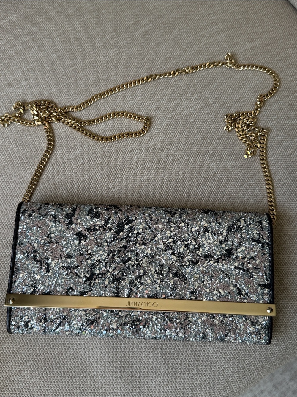Jimmy Choo Glitter Chain Crossbody Clutch/ Wallet on a chain
